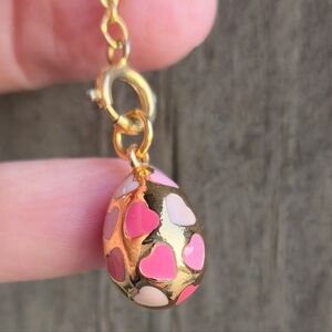 Joan Rivers Designer Pink Heart Enamel Gold-tone Egg Charm Pendant Extender 💝